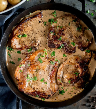 Pork Chops with Creamy Hatch Mustard Sauce