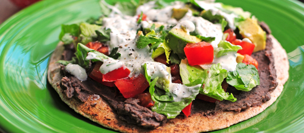 Black Bean Tostadas with Green Chile Sour Cream