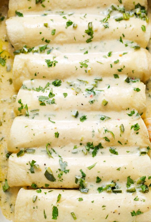 Shrimp Enchiladas with Creamy Green Chile Sauce