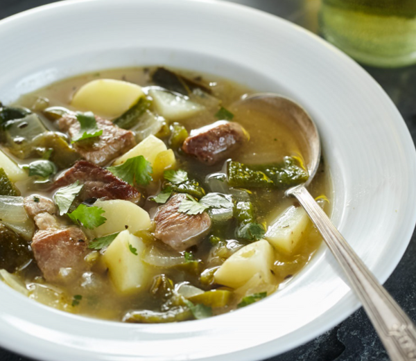 Best Green Chile Stew Recipe with flour tortillas