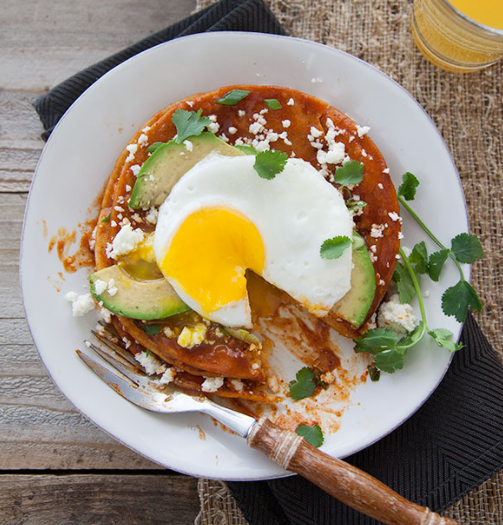 Red Chile, Chorizo and Cheese Breakfast Enchiladas