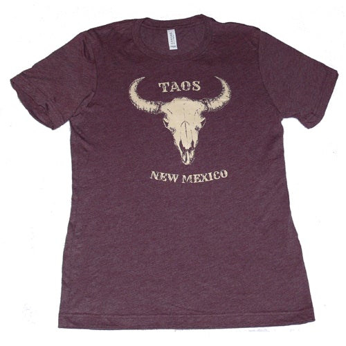 Buffalo Skull Taos Tee Maroon-#1 Ranked New Mexico Salsa &amp; Chile Powder | Made in New Mexico