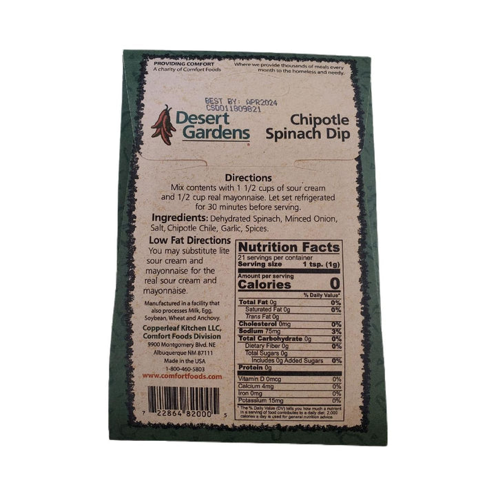 Desert Gardens Chipotle Spinach Dip Mix-#1 Ranked New Mexico Salsa &amp; Chile Powder | Made in New Mexico