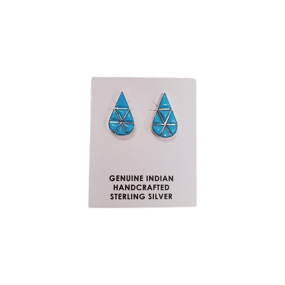 Zuni Turquoise Cushion tear drop stud earring-#1 Ranked New Mexico Salsa &amp; Chile Powder | Made in New Mexico