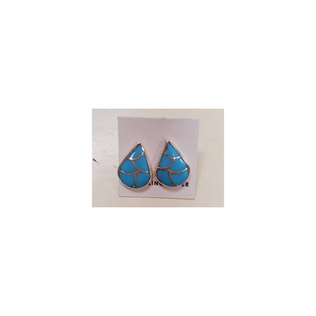 Zuni Turquoise tear drop stud earring-#1 Ranked New Mexico Salsa &amp; Chile Powder | Made in New Mexico